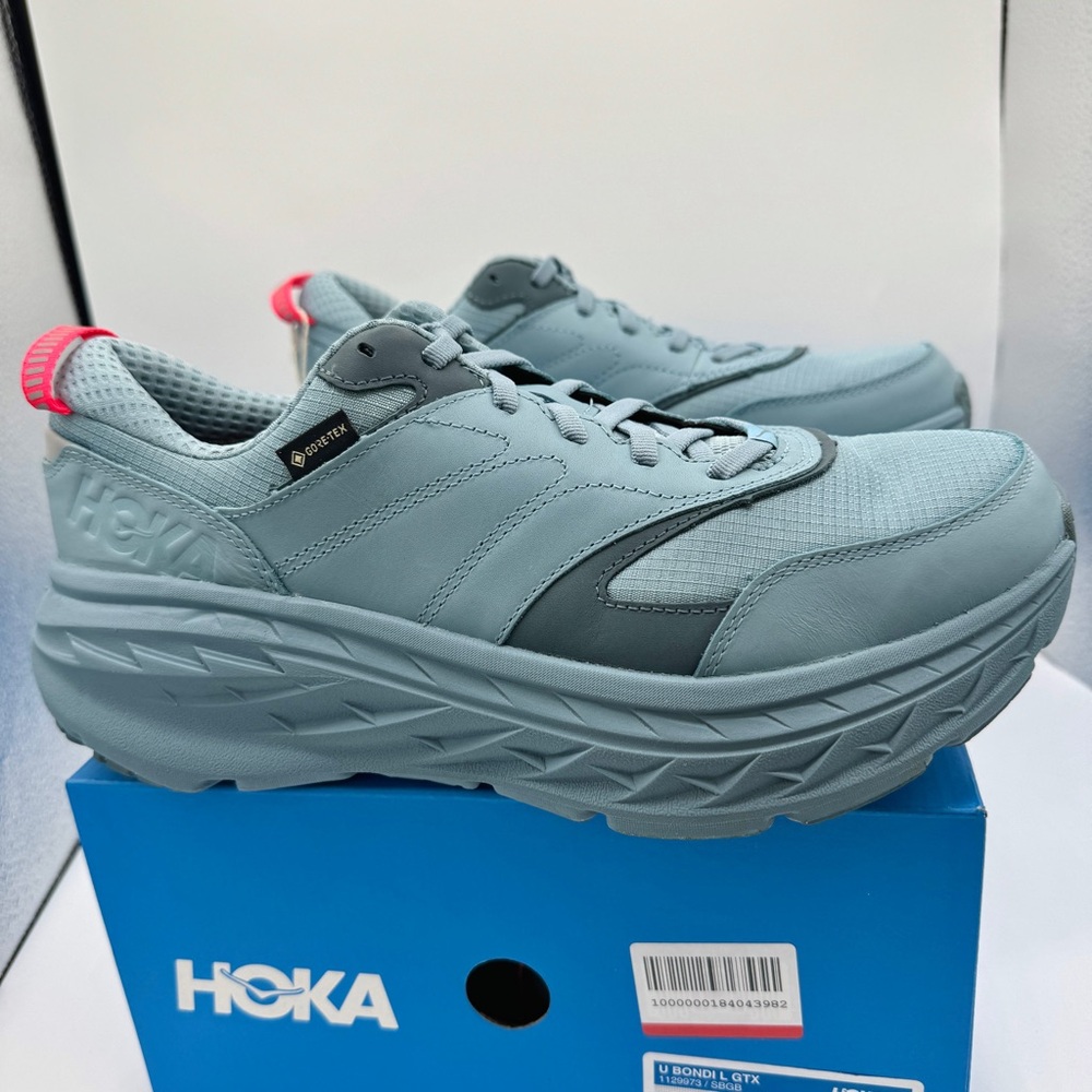 NWT Hoka Bondi L Leather GTX GoreTex U Unisex Stone Goblin Blue Cushioned Shoes - Picture 11 of 16
